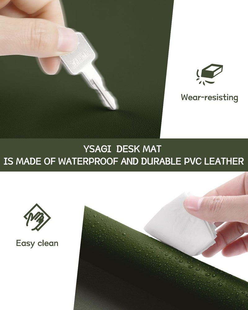 YSAGi Non-Slip Leather Desk Pad, Waterproof Laptop Computer Desk Keyboard Mat, Table Protector Blotter Mat, Large Mouse Pad for Office/Work/Home/Decor(Olive Green, 31.5" x 15.7") - Image 4