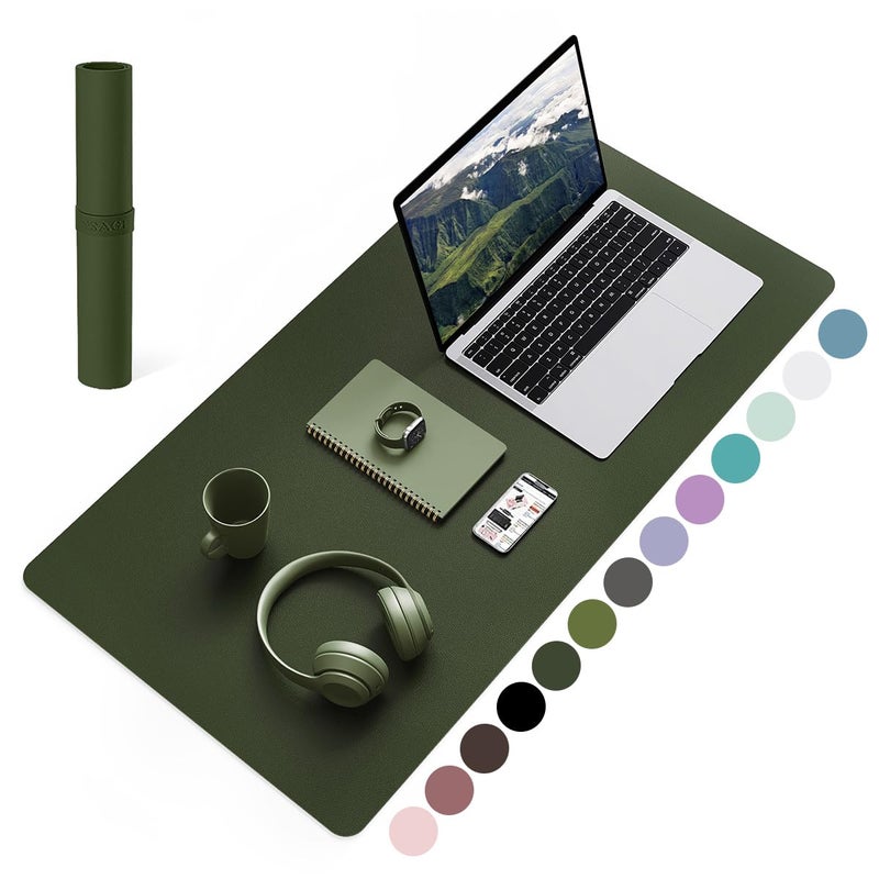 YSAGi Non-Slip Leather Desk Pad, Waterproof Laptop Computer Desk Keyboard Mat, Table Protector Blotter Mat, Large Mouse Pad for Office/Work/Home/Decor(Olive Green, 31.5" x 15.7") - Image 1