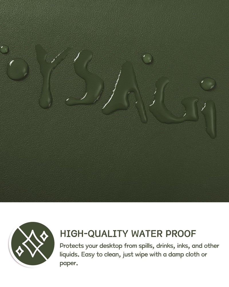 YSAGi Non-Slip Leather Desk Pad, Waterproof Laptop Computer Desk Keyboard Mat, Table Protector Blotter Mat, Large Mouse Pad for Office/Work/Home/Decor(Olive Green, 31.5" x 15.7") - Image 3
