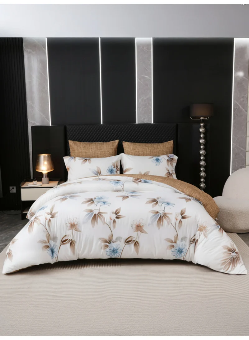 Donetella Printed Duvet Set, King Size Fits 200x200 cm – 6-Pcs Bed Set, 130 GSM Brushed Microfiber Fabric, 1 Duvet Cover, 1 Fitted Sheet, 2 Pillow Shams, 2 Pillowcases (Filler Not Included)