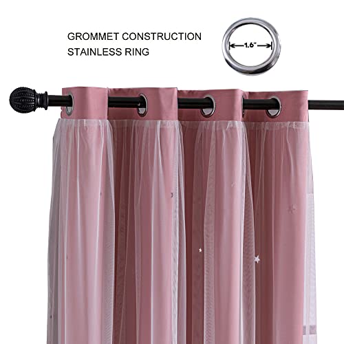 FANLI 2 Panels Star Blackout Curtains for Kid Girls Bedroom Living Room Darking Stripe Double Layer Star Cut Out Wall Home Decor Gradient Grommet Window Curtains (Pink 63L) - Image 2