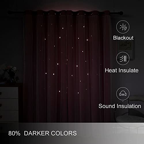 FANLI 2 Panels Star Blackout Curtains for Kid Girls Bedroom Living Room Darking Stripe Double Layer Star Cut Out Wall Home Decor Gradient Grommet Window Curtains (Pink 63L) - Image 4