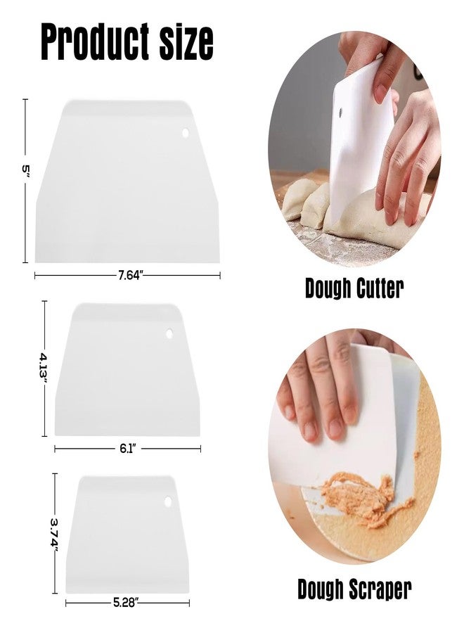 Teqooza Cake Scrapers and Smoother DIY Tools, Plastic Dough Cutter Flexible Bench Scraper Multipurpose Food Scrappers for Bread Dough Cake Fondant Icing White, 3 Pcs - Image 2