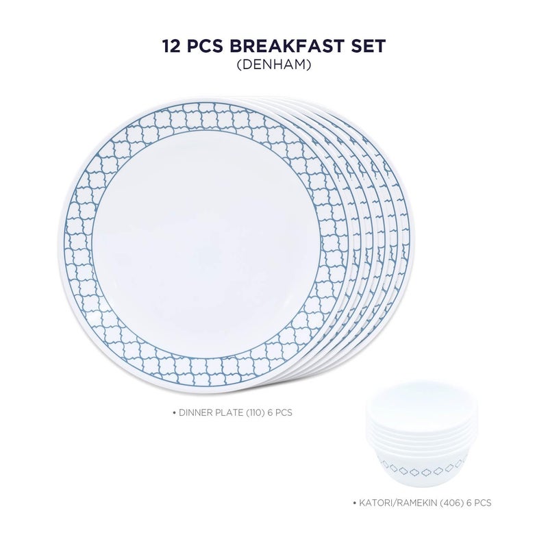 Corelle Denham Breakfast Set 12 Pc for Family of 6 Break Chip Resistant Lightweight Durable Microwave Dishwasher Safe - Image 2