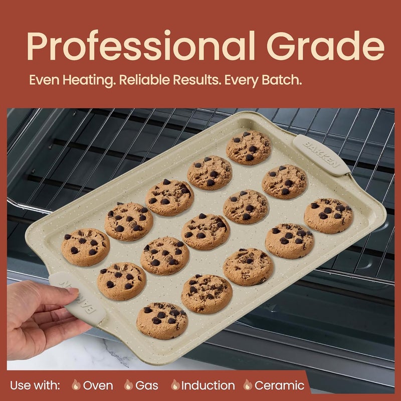 BAKKENMASTER BAKKEN Kitchen Oven Baking Pans - Nonstick Gray Coating, Carbon Steel Bakeware Set with White Silicone Handles, Commercial Restaurant Quality Pans, PFOA, PFOS, PTFE Free, Oven Safe (450° F), Set of 10 - Image 3