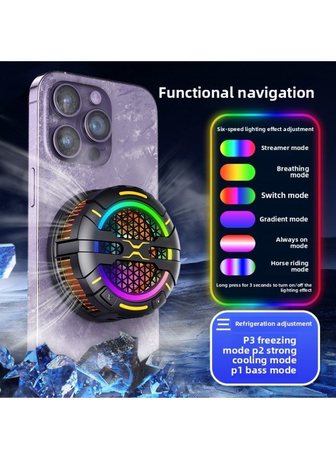 Frozen Mobile Phone Radiator Magnetic Backclip Frozen Semiconductor Suitable For Android Apple Game E-sports-Color:6 Lighting Effects [3 Wind Speeds] Lights Can Be Turned Off + Black + Without Clip, Need To Be Purchased Separately  - Image 2
