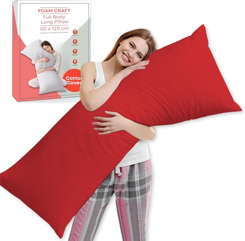 FOAM CRAFT® Full Body Long Pillow with Cotton Cover - Red, 50 x 120 cm - Image 1