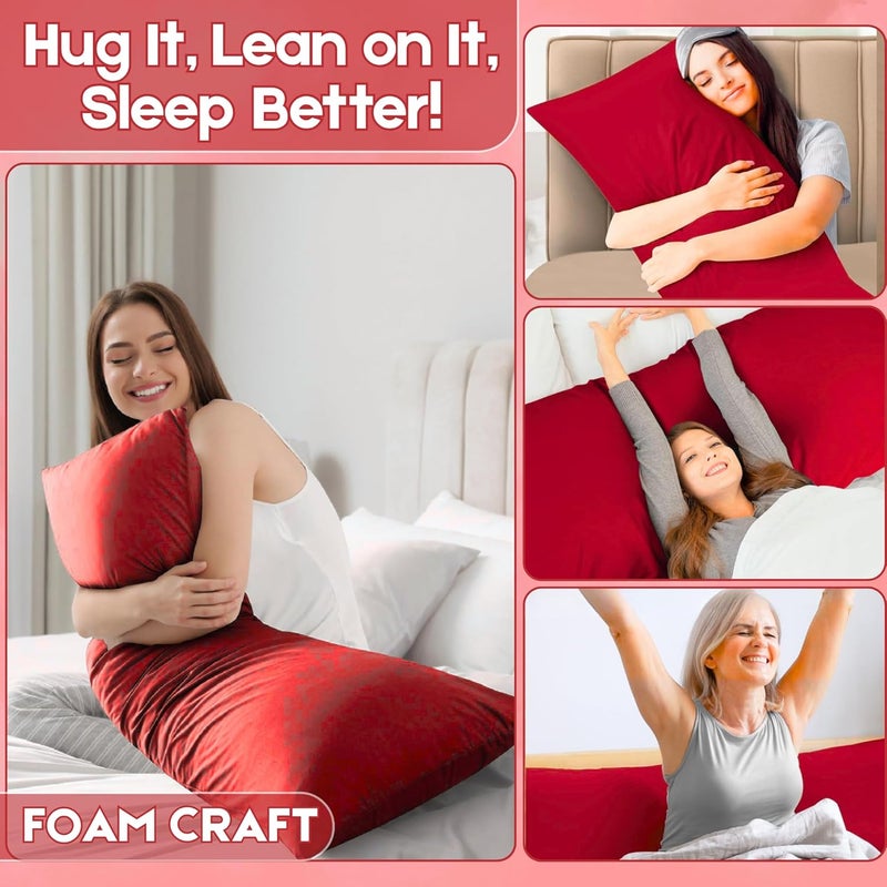 FOAM CRAFT® Full Body Long Pillow with Cotton Cover - Red, 50 x 120 cm - Image 4