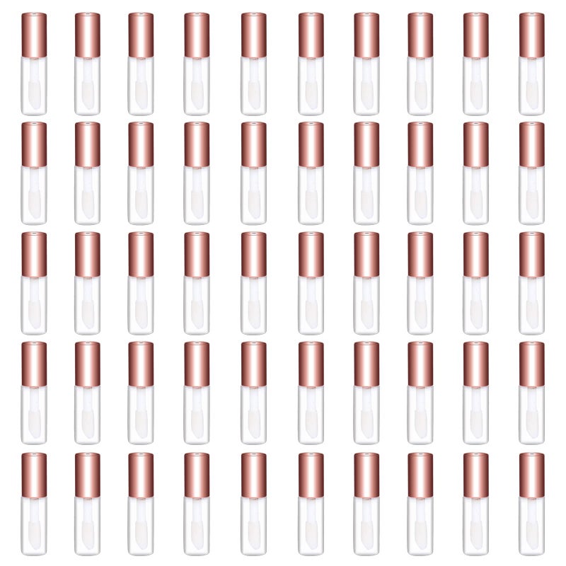 Mydio 50 Pack 1.2ML Clear Mini Lip Gloss Tube Empty Lip Balm Containers With Rose Gold Lid for Lipstick (Rose Gold) - Image 1