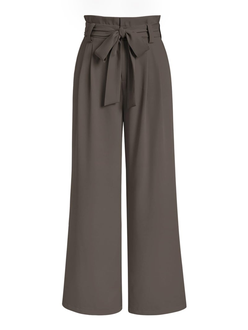 LILLUSORY Wide Leg Dress Work Pants Womens Petite Palazzo Spring Summer 2026 Flowy Trousers Slacks High Waisted Business Dressy Casual Outfits Clothes Office Cute Teacher Clothing Mocha Brown S - Image 1