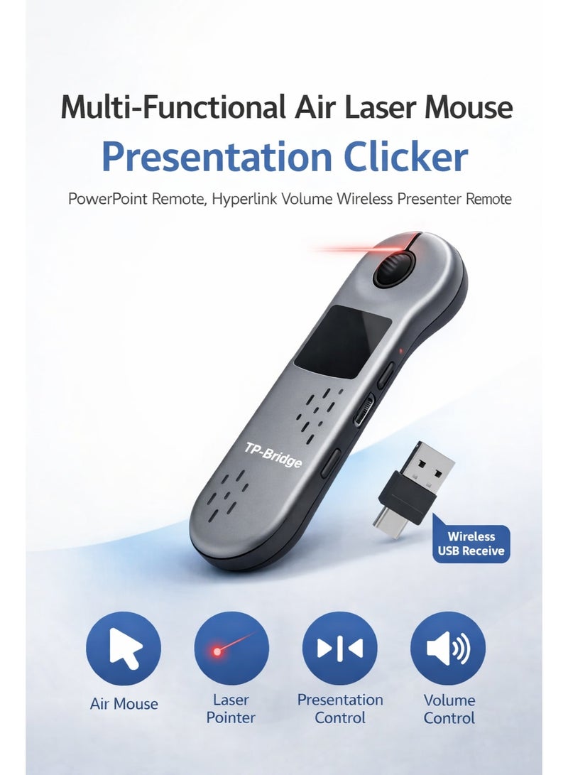 TP-BRIDGE Multi-Functional Air Mouse Presentation Clicker with Laser Pointer – Wireless USB PowerPoint Remote Control for PC, Laptop & Mac | PPT Slide Advancer with Volume & Hyperlink Control - Image 1