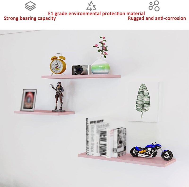 BS B&S Wall Storage Shelves Set of 3 White Floating MDF Shelves, 1.8cm Thick Decorative Wall-Mounted Racks for Living Room, Bedroom, Office, Kitchen, or Entryway (80 * 15) - Image 2