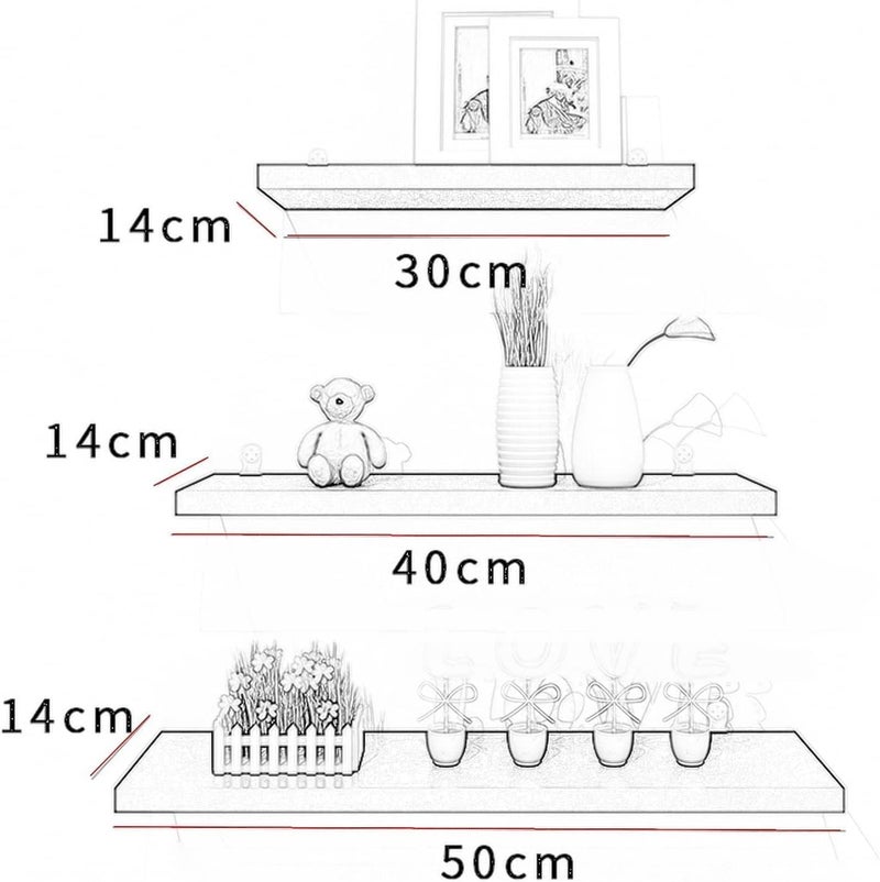 BS B&S Wall Storage Shelves Set of 3 White Floating MDF Shelves, 1.8cm Thick Decorative Wall-Mounted Racks for Living Room, Bedroom, Office, Kitchen, or Entryway (80 * 15) - Image 3