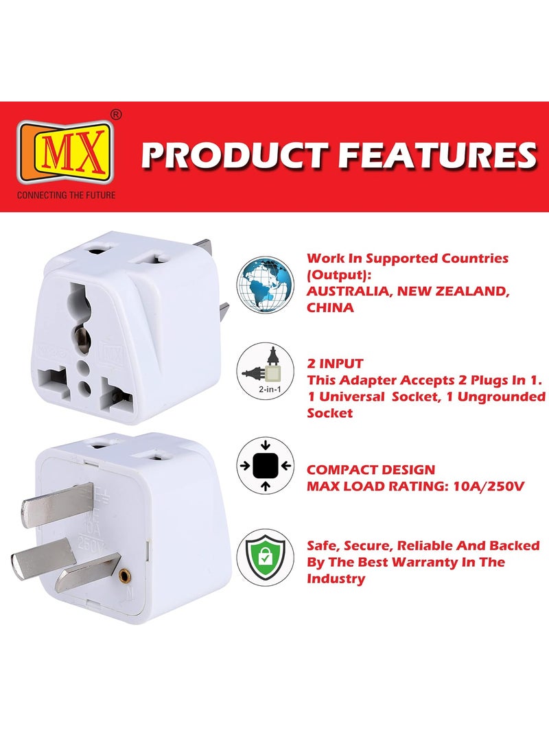 MX MX Universal Travel Adapter Type I India to Australia China New Zealand More 2 in 1 Conversion Plug for Home and Official use White Pack of 3 MX3434D3  - Image 5