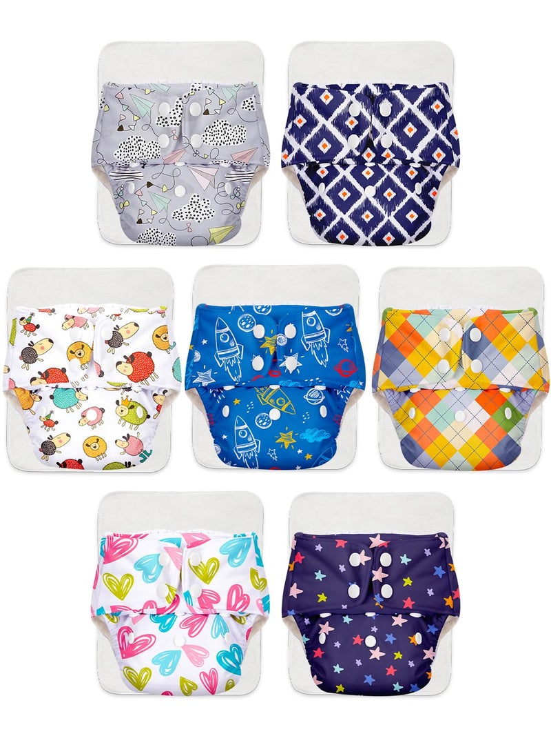 Superbottoms حفاضات قماش متقدمة مضادة للتسرب من سوبر بوتومز الأساسية للأطفال، حزمة كومبو تحتوي على 7 حفاضات قابلة لإعادة الاستخدام و7 وسادات إدخال، قابلة للغسل، مناسبة من 3 أشهر إلى 3 سنوات قابلة للتعديل - Image 1