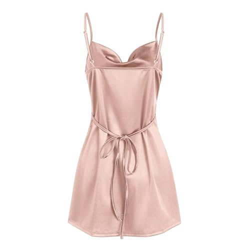 ZAFUL Women's Satin Sleeveless Spaghetti Strap Mini Dress Sexy Slip Cowl Neck Silky Cocktail Party Dresses(Pink-F, S) - Image 3