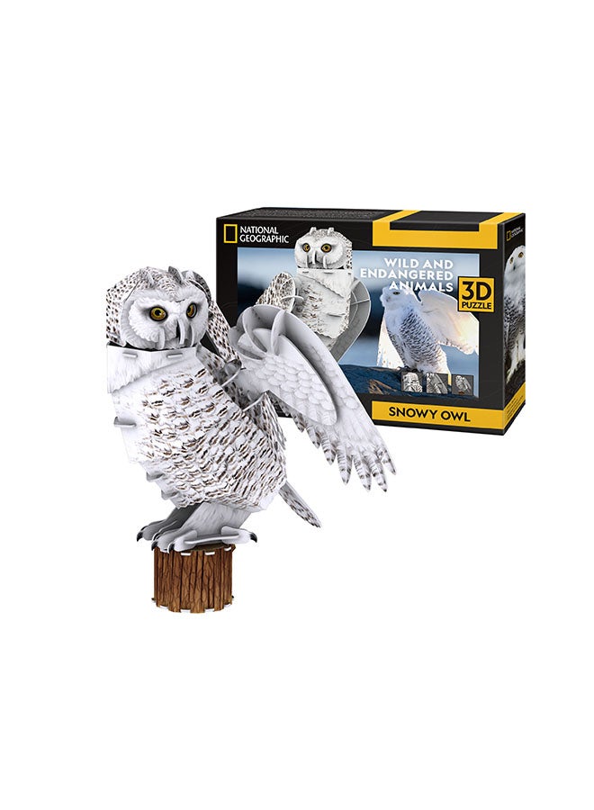 CubicFun National Geographic 3D Puzzle Snowy Owl 62 Pieces - Wild And Endangered Animals, For 8 Years+ - Image 1