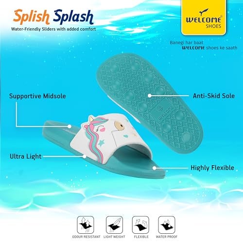 WELCOME Unisex-Child Kids Flip-Flop Soft Comfortable Indoor & Outdoor Slippers Stylish Non-Slip Slide Home Casual Chappals For Boys & Girls, K-FANDOM-AQUA_13 - Image 5