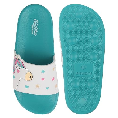 WELCOME Unisex-Child Kids Flip-Flop Soft Comfortable Indoor & Outdoor Slippers Stylish Non-Slip Slide Home Casual Chappals For Boys & Girls, K-FANDOM-AQUA_13 - Image 2