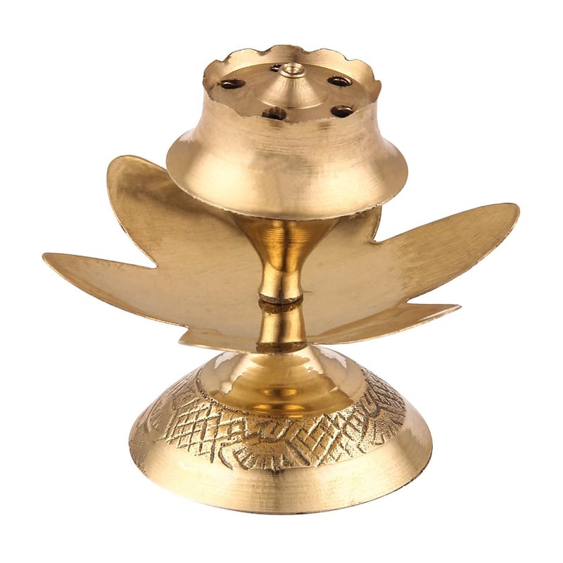 Rolimoli Brass Agarbatti Stand with Center Dhoop incense stick Holder with 6 Holes small size height 3 inch GOLD - Image 2