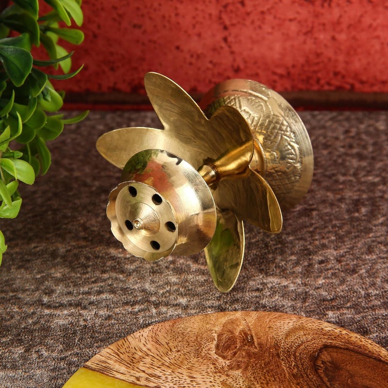 Rolimoli Brass Agarbatti Stand with Center Dhoop incense stick Holder with 6 Holes small size height 3 inch GOLD - Image 4
