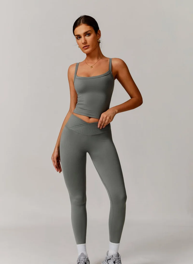 Kawn.yoga Mountain Mist Grey Womens Square Neckline Cami Top for Women | Best Price UAE