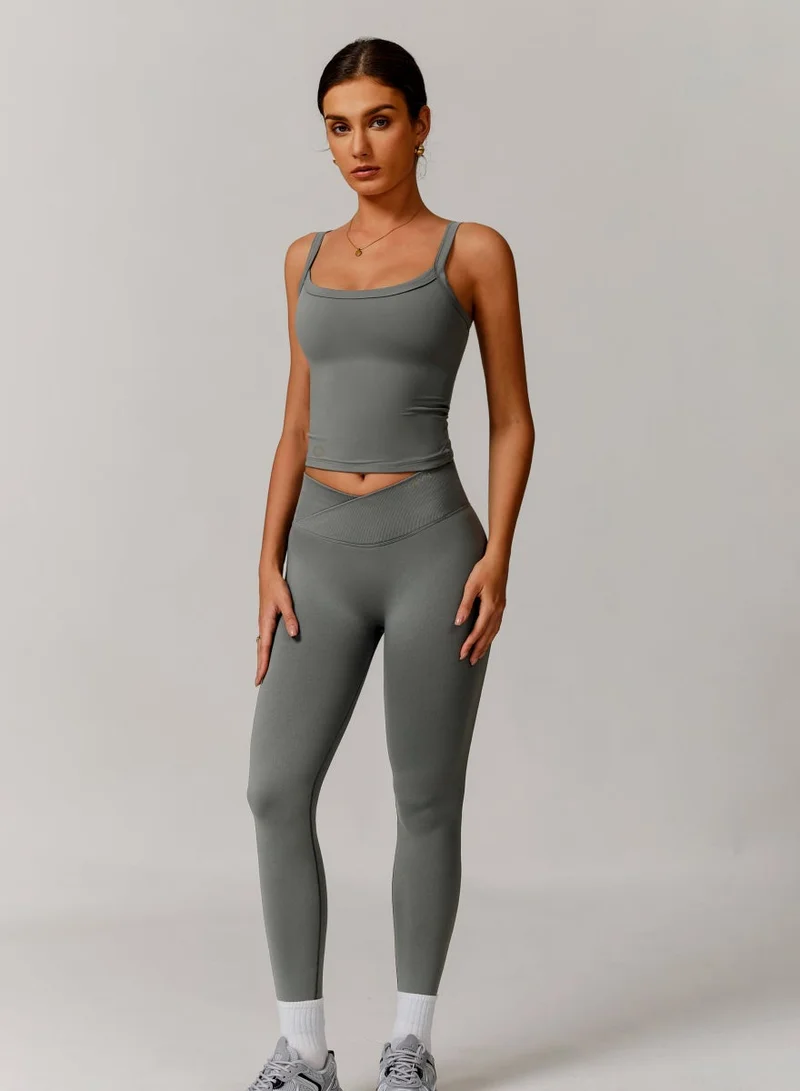 Kawn.yoga Mountain Mist Grey Womens Square Neckline Cami Top for Women | Best Price UAE