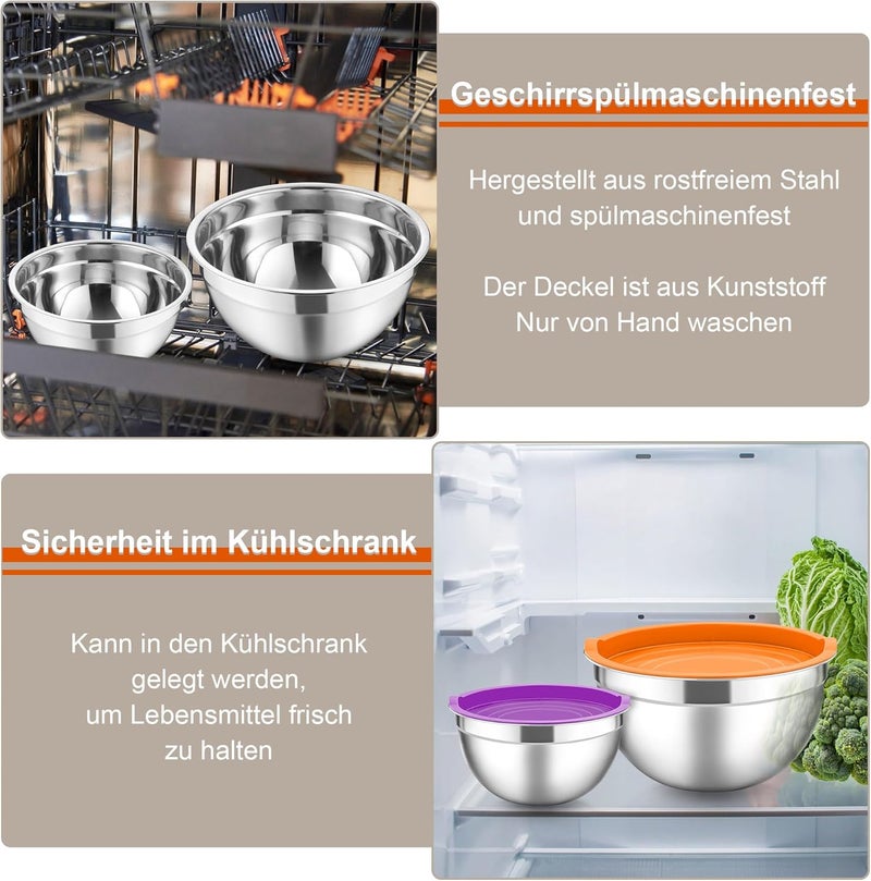 Herogo Mixing Bowl, Set of 5, Colourful, Stainless Steel Bowl with Airtight Lids, Metal Salad Bowl with 3 Grater Attachments for Preparing/Baking/Serving/Storage/Mixing, Dishwasher Safe - Image 5