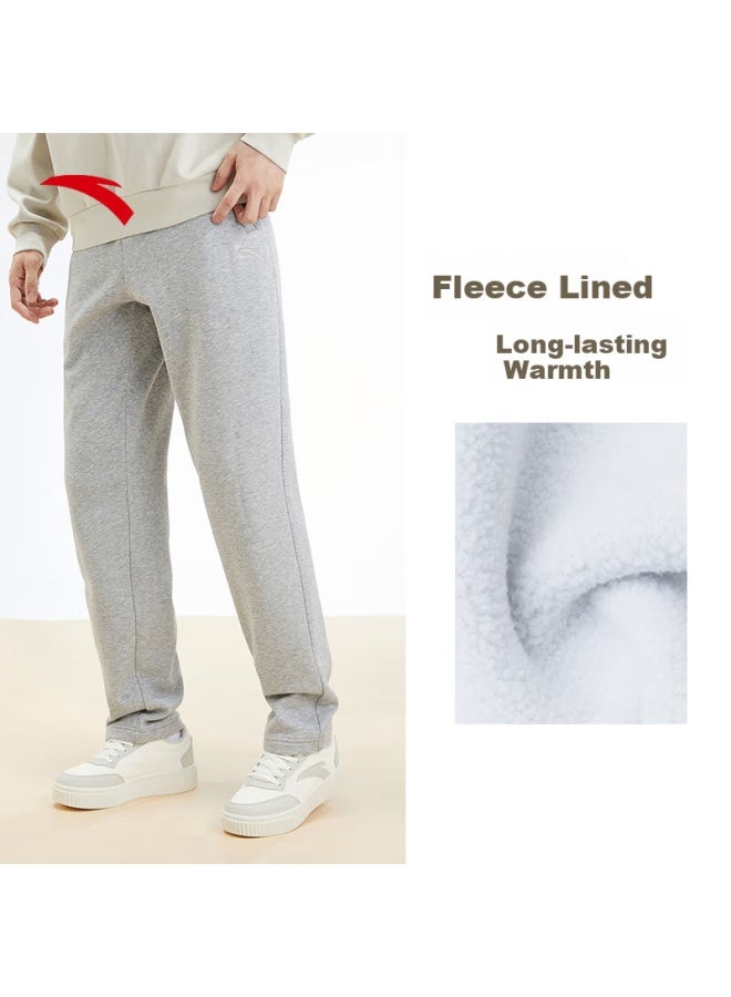 Anta Men's Fleece-lined Warm Straight-leg Sweatpants Winter Knitted Outdoor Running Casual Pants