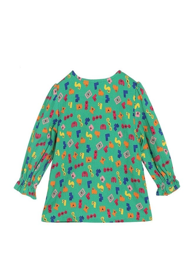 miniklub Baby Round Neck 3/4Th Sleeve Woven Cotton Green Color Top (9-12M) - Image 2
