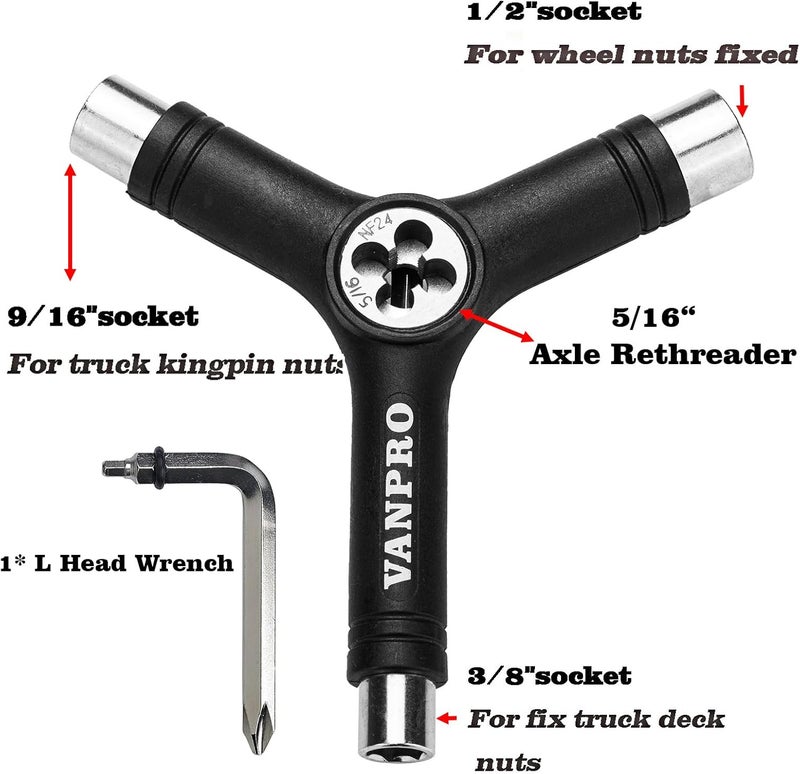 Vanpro skateboard tools skate tool all in oneUsed for installation and maintenance of various skateboards and roller skates，etc. (Y-Black) - Image 2
