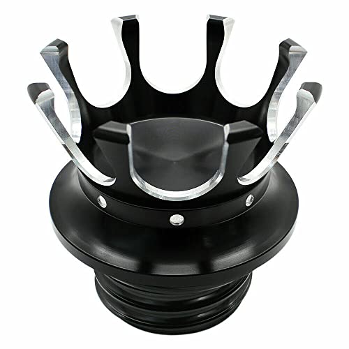 Motorcycle King Crown Gas Cap Fuel Tank Cover Right-hand Thread Reservoir Oil Cap Aluminum for Harley Sportster XL 1200 883 48 Road King Softail Dyna Touring (Black White) - Image 2