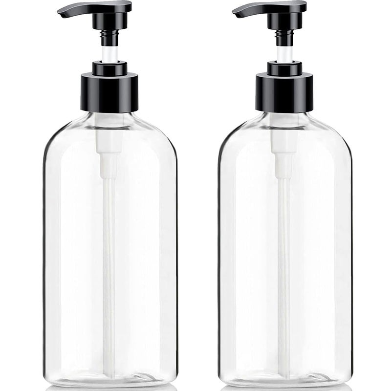 Vioetry Empty Plastic Pump Bottles Dispenserï¼ˆ16.9 Oz, 2 Packï¼‰, Portable Amber BPA-Free Travel Shampoo Lotion Pump Bottle Durable Refillable Containers for Massage Oil, Liquid Soap - Image 1