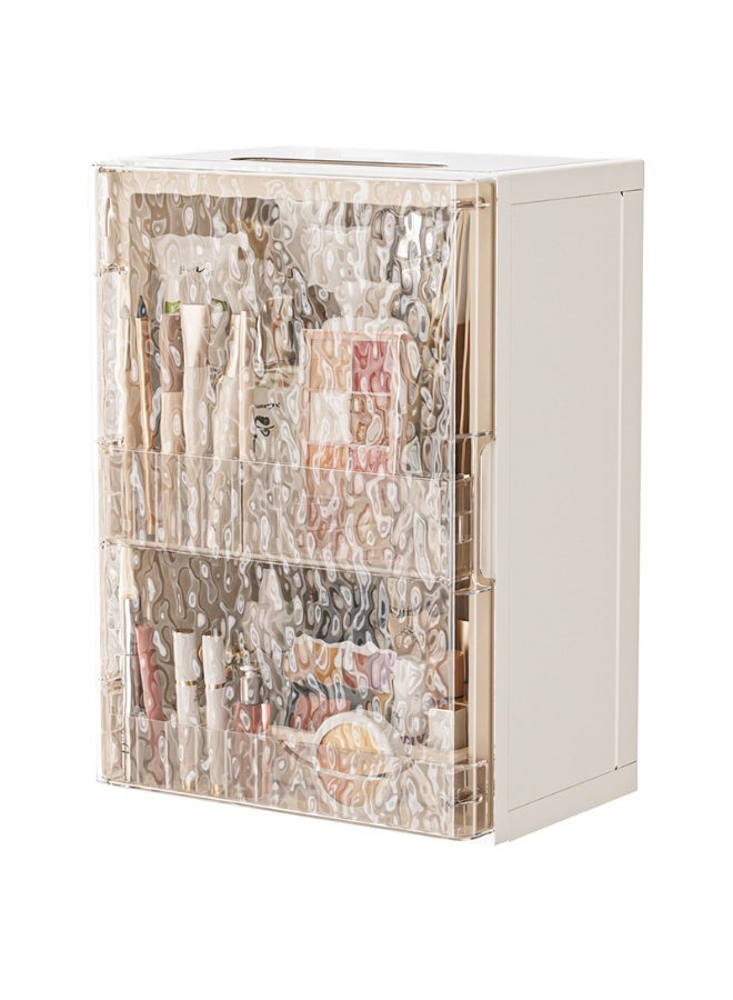 منظم مكياج بسعة كبيرة مع أدراج وغطاء - مقاوم للغبار والماء لتخزين مستحضرات العناية بالبشرة للحمام أو الغرور - Image 1