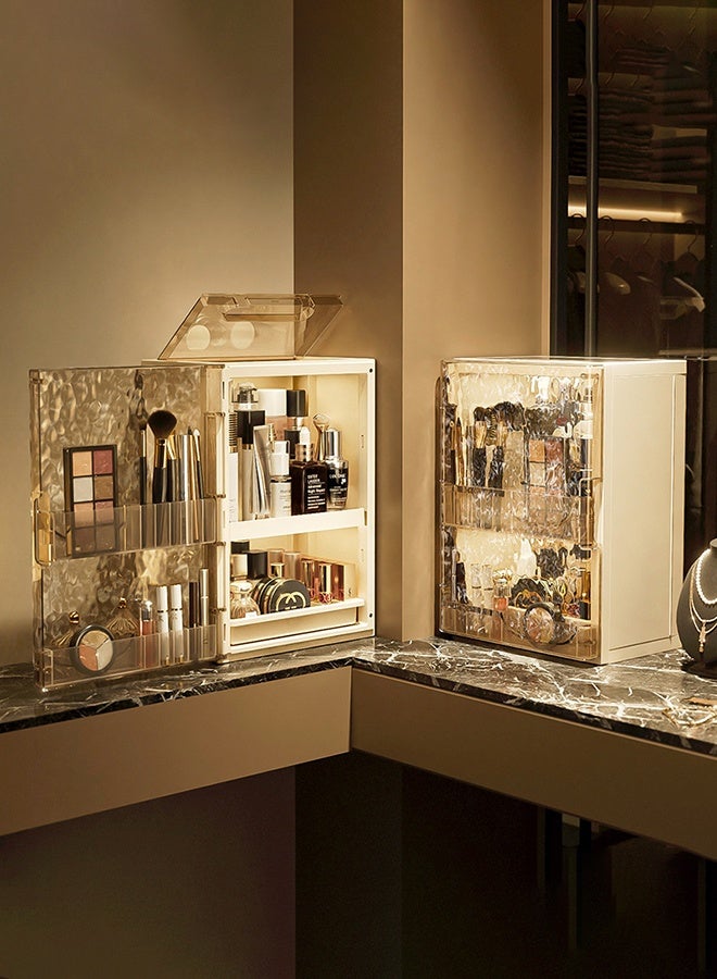 منظم مكياج بسعة كبيرة مع أدراج وغطاء - مقاوم للغبار والماء لتخزين مستحضرات العناية بالبشرة للحمام أو الغرور - Image 2