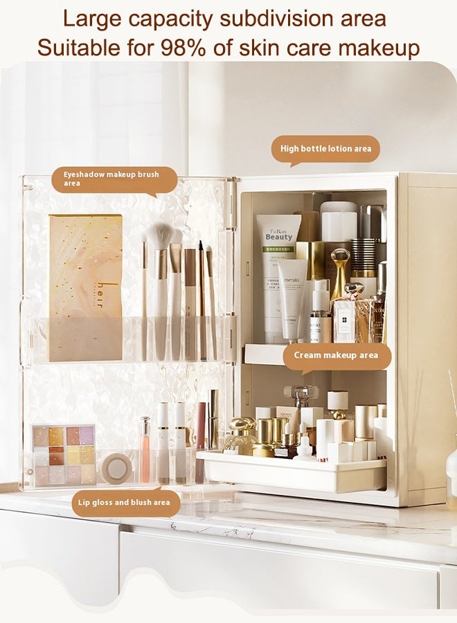 منظم مكياج بسعة كبيرة مع أدراج وغطاء - مقاوم للغبار والماء لتخزين مستحضرات العناية بالبشرة للحمام أو الغرور - Image 4