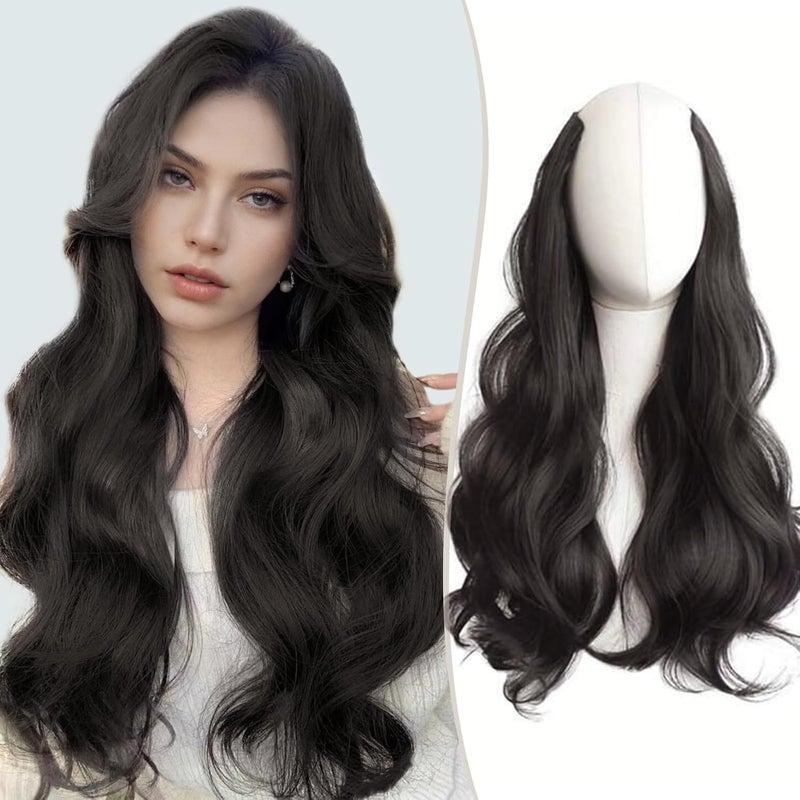 FAVE VShaped Clip in Extensions Synthetic Hair Extension Wavy Hair Extensions Brown Black Hair Extensions One Piece Extensions with 5 Secure Clips Vigorous Clip in Hair Extension for Women
