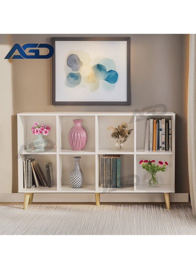 AGD Small Bookcase, 8-Storage Unit, Suitable for Living Room, Study Room, Interior Decoration, 120*30*72cm White  - Image 2