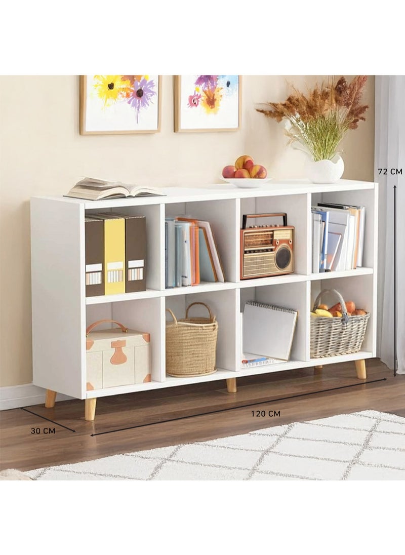 AGD Small Bookcase, 8-Storage Unit, Suitable for Living Room, Study Room, Interior Decoration, 120*30*72cm White  - Image 3