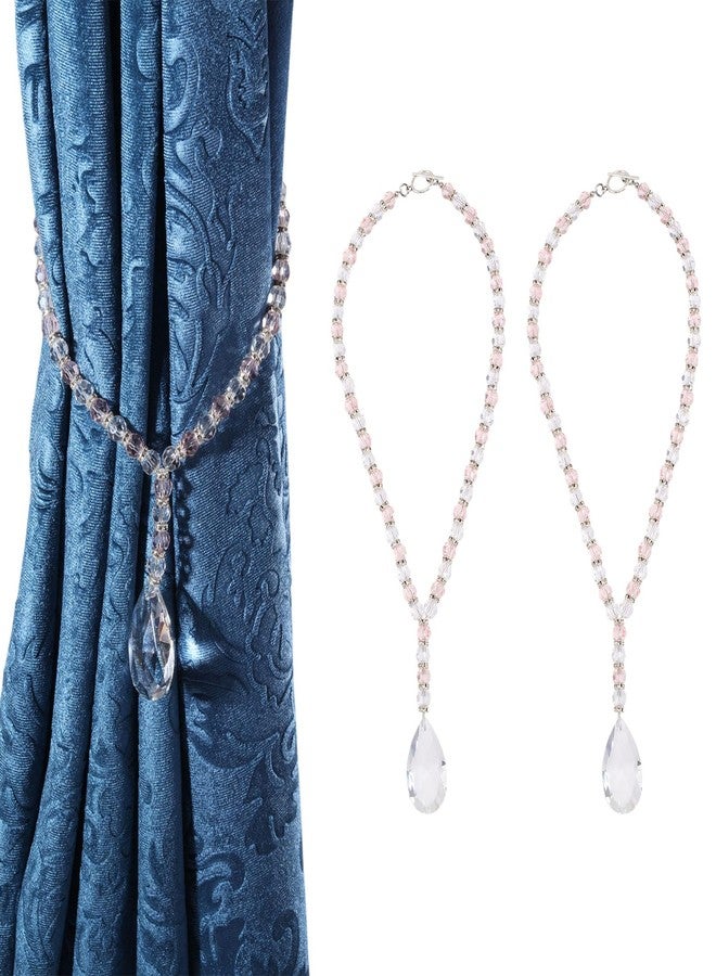 CHGCRAFT 2 Pcs Glass Beads Curtain Tiebacks Teardrop Glass Curtain Tieback Alloy Toggle Clasps Curtains Holdbacks for Home Office Decoration Floral White - Image 1