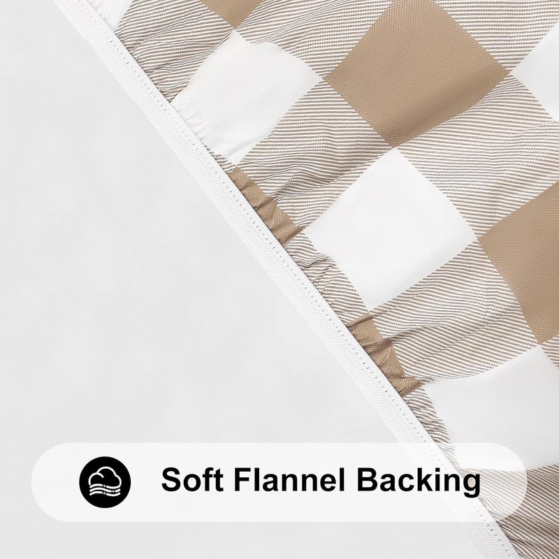 smiry Round Picnic Table Cloth, Elastic Waterproof Fitted Vinyl Tablecloth for 45"-56" Tables, Flannel Backed Buffalo Plaid Table Covers for Dining, Camping, Outdoor, White and Khaki - Image 4