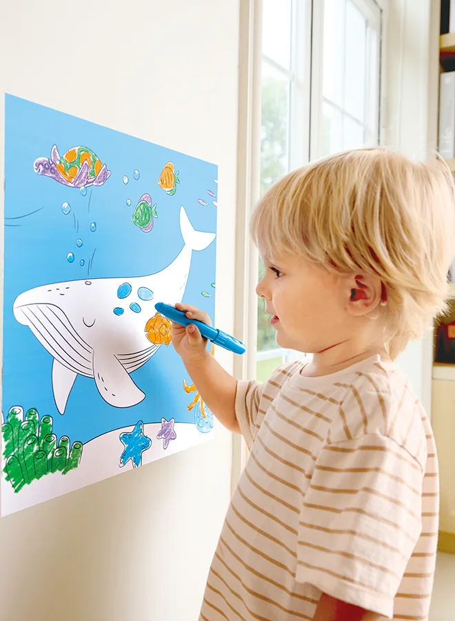 هيب HAPE Ocean Doodle Paper Roll for Kids 3Y+ – Self‑Adhesive 40 × 520 cm Art Canvas with 4 Wax Crayons
