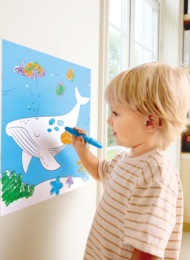 HAPE Ocean Doodle Paper Roll for Kids 3Y+ – Self‑Adhesive 40 × 520 cm Art Canvas with 4 Wax Crayons - Image 2