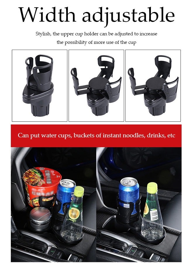 DUNISO موسع حامل الأكواب للسيارة، محول حامل أكواب مزدوج متعدد الوظائف من ABS 2 في 1، مع حامل أكواب علوي دوار قابل للتعديل بزاوية 360 °، مناسب للزجاجات والأكواب والطعام والمشروبات، أسود - Image 5
