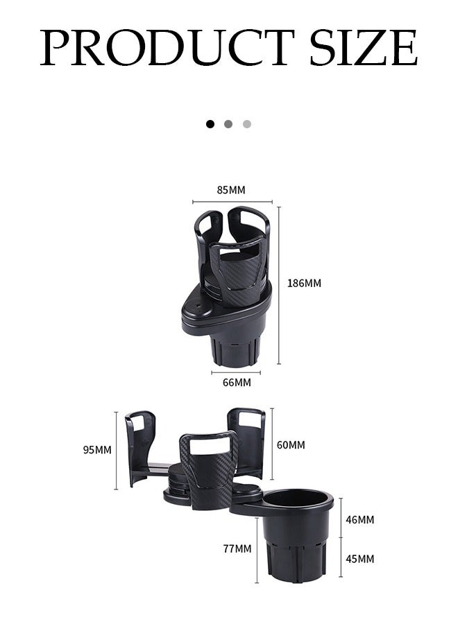 DUNISO موسع حامل الأكواب للسيارة، محول حامل أكواب مزدوج متعدد الوظائف من ABS 2 في 1، مع حامل أكواب علوي دوار قابل للتعديل بزاوية 360 °، مناسب للزجاجات والأكواب والطعام والمشروبات، أسود - Image 2