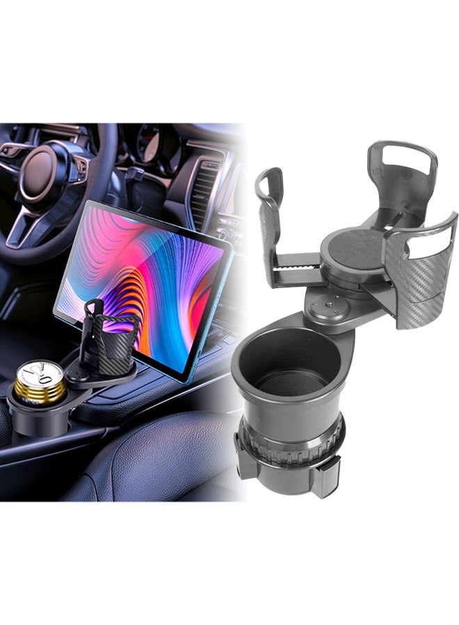 DUNISO موسع حامل الأكواب للسيارة، محول حامل أكواب مزدوج متعدد الوظائف من ABS 2 في 1، مع حامل أكواب علوي دوار قابل للتعديل بزاوية 360 °، مناسب للزجاجات والأكواب والطعام والمشروبات، أسود - Image 1