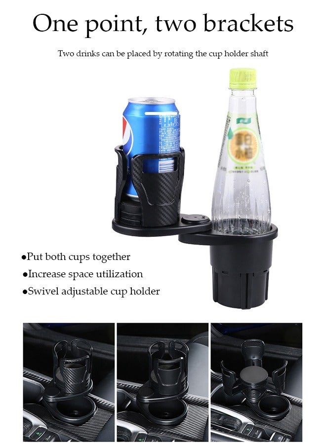 DUNISO Car cup holder extender, 2 in 1 multifunctional ABS dual cup holder adapter manager, with 360 ° adjustable rotating upper cup holder, suitable for bottles, cups, food and beverages, black  - Image 3
