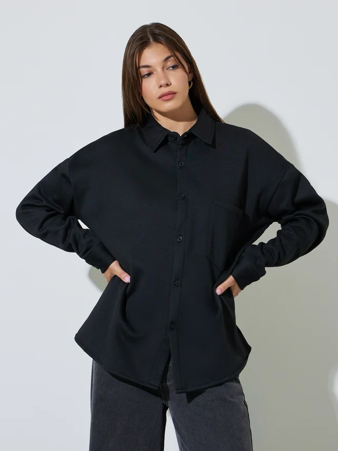 Styli black Styli Black Longline Oversized Shacket for Women | Best Price UAE