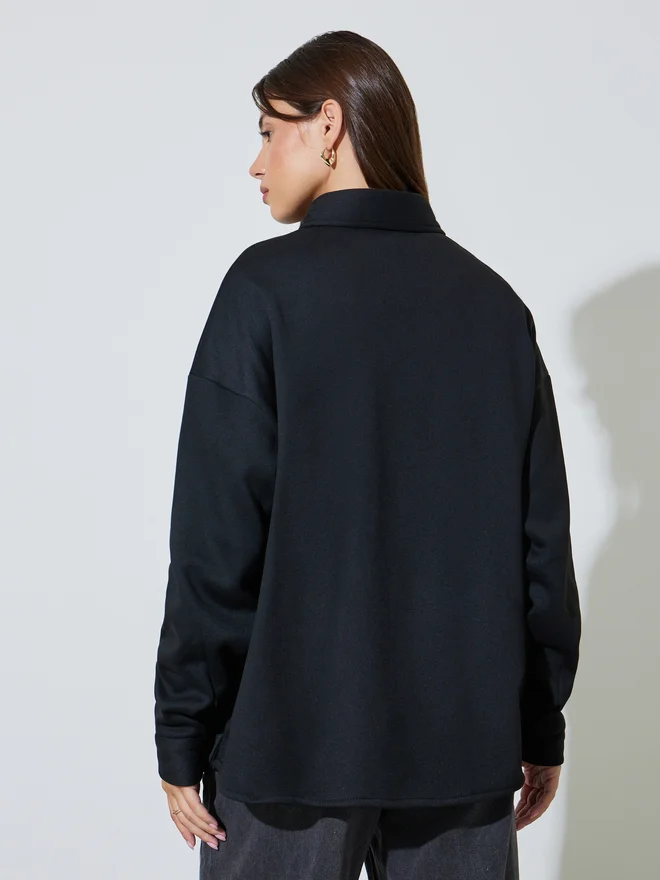 Styli black Styli Black Longline Oversized Shacket for Women | Best Price UAE