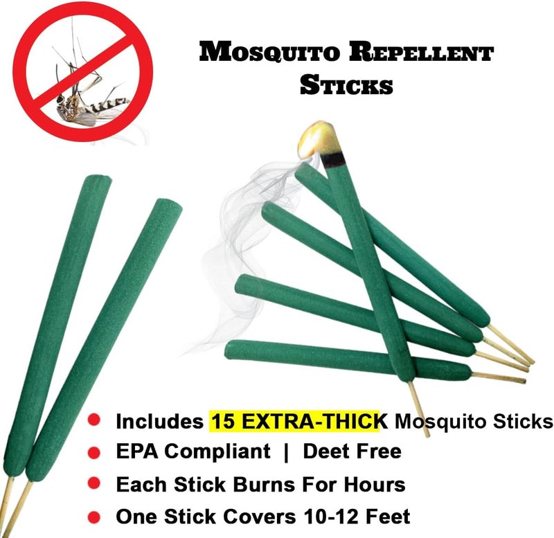 W4W Mosquito Repellent Sticks Extra-Thick - Outdoor Use Reaches Up to 10-12 feet - Each Stick Burns for Hours - (Three Pack Contains 15 Repellents) - Image 2